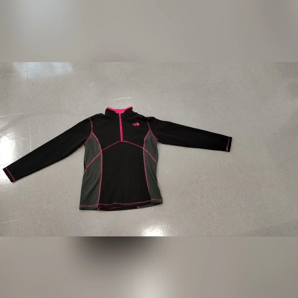 The North Face 1/4 Zip Fleece Pull Over sweater Girls L Black & Pink Lightweight - Picture 4 of 13